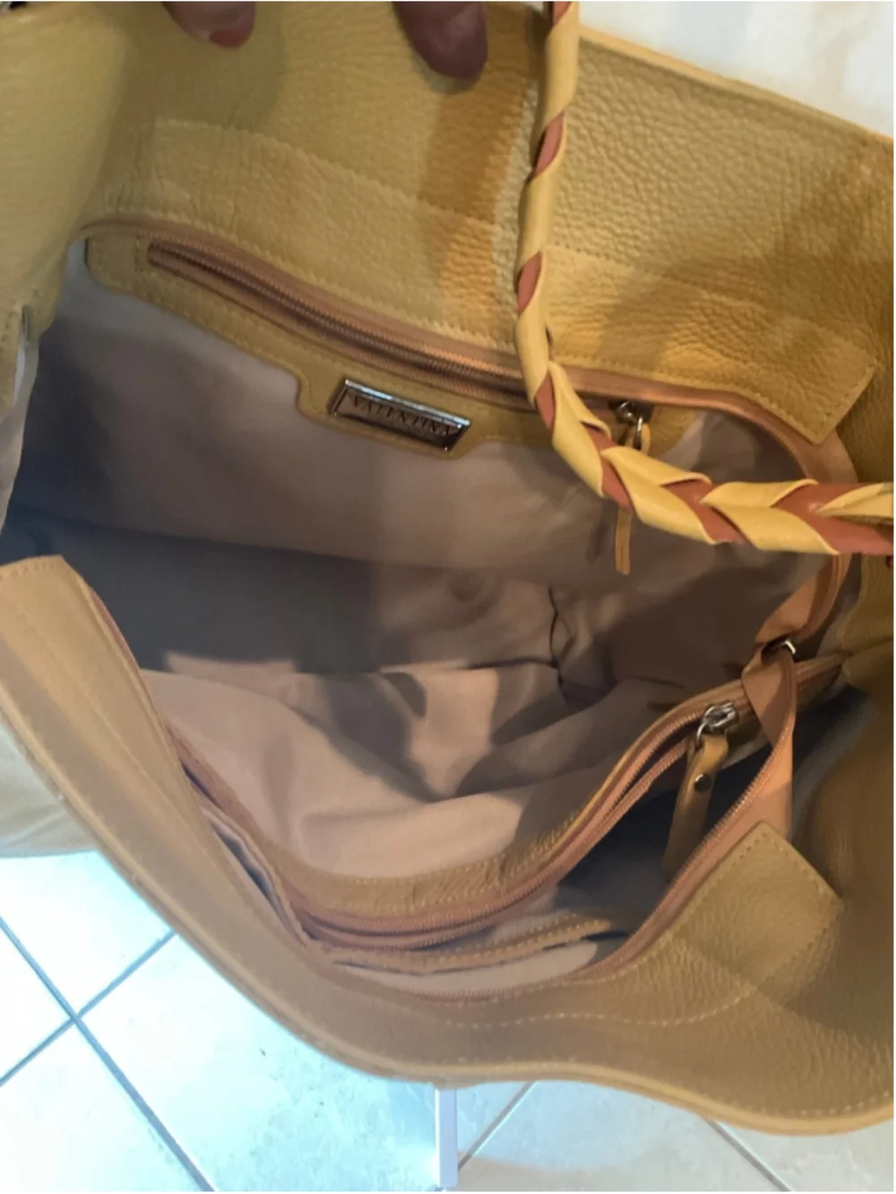 Valentina Genuine Leather Yellow Hobo Shoulder Bag Made in Italy Woven Strap